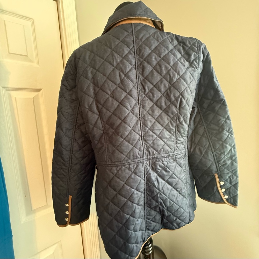 Chico's Blue and Tan Puffer Jacket with Quilted Design Size 2 - Picture 5 of 16